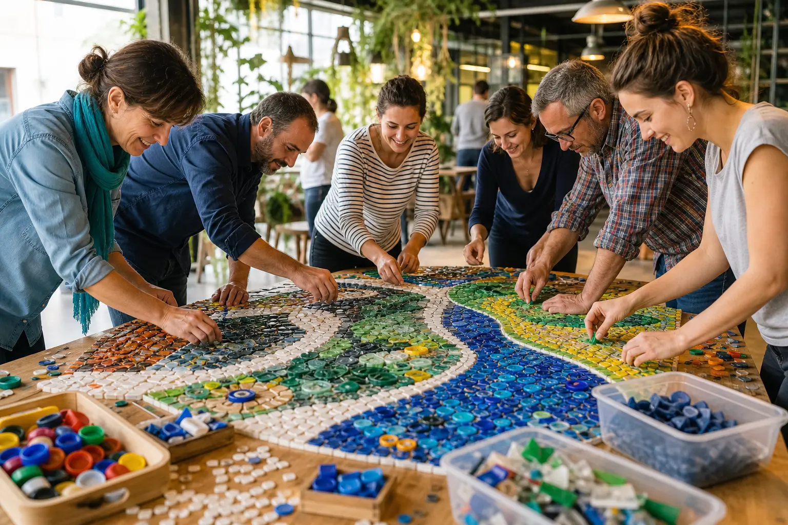 Mosaïque collaborative 100 % recyclée : Créez une œuvre d&rsquo;entreprise à partir de déchets réemployés